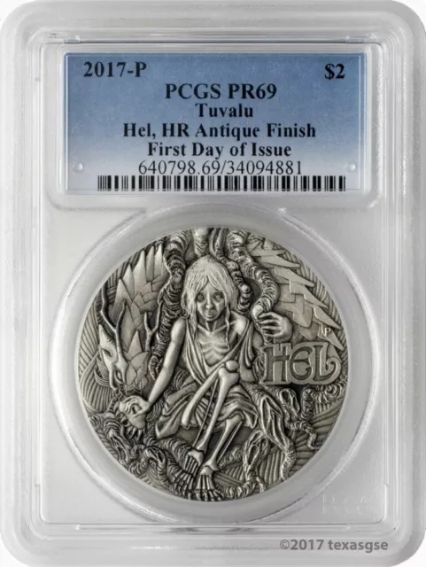 2017 Tuvalu Norse Goddesses Hel - 2 oz. Silver Antiqued High Relief PCGS PR69