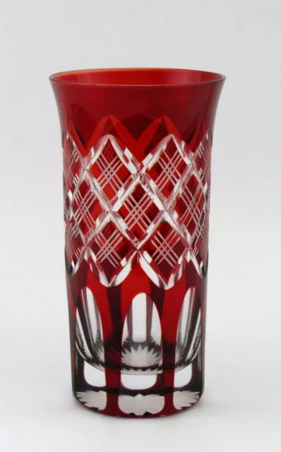 Cut glass EDO KIRIKO "Yarai Crest" - shot glass/red - 2