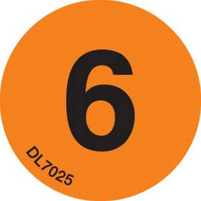 2" Diameter Number 6 Circle Labels (500 per Roll)