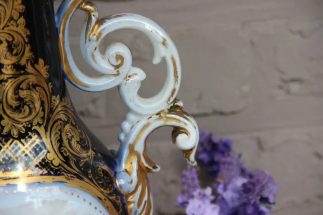 Antique pair French 19thc vieux paris hand paint romantic Vases rare 3