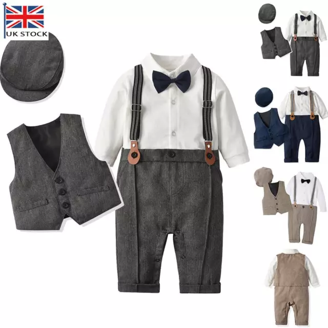 Kids Baby Toddler Boy Wedding Party Tuxedo Suit Outfits Set Coat+Pant+Hat Gift