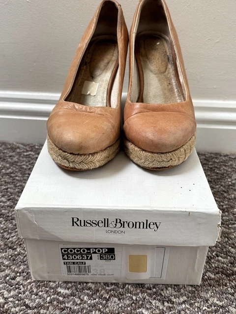RUSSELL BROMLEY Coco Pop Brown Tan Leather Wedge Heeled Shoes 37 38 UK4.5 5 49.99 PicClick UK