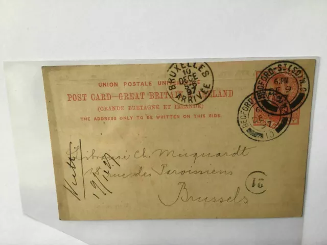 David Nutt Foreign Bookseller London to Brussels 1897  stamps card Ref R25784