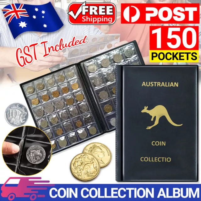 150 Coins Coin Album Australian Coin Collection Folder Book Holds Black New AU