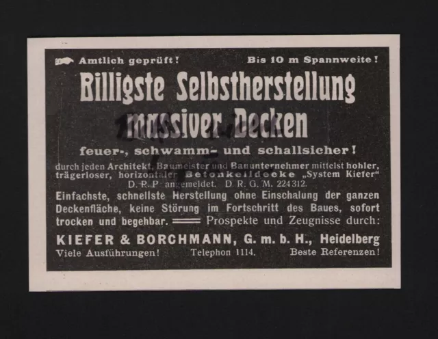HEIDELBERG, Werbung 1905, Kiefer & Borchmann GmbH massive Decken