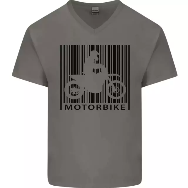 T-shirt moto codice a barre biker moto da uomo collo a V cotone