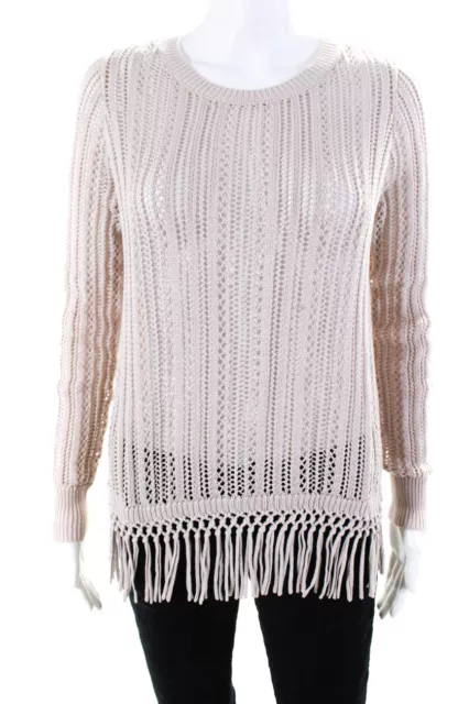 Cotton by Autumn Cashmere Women's Long Sleeve Open Knit Fringe Sweater Pink Size