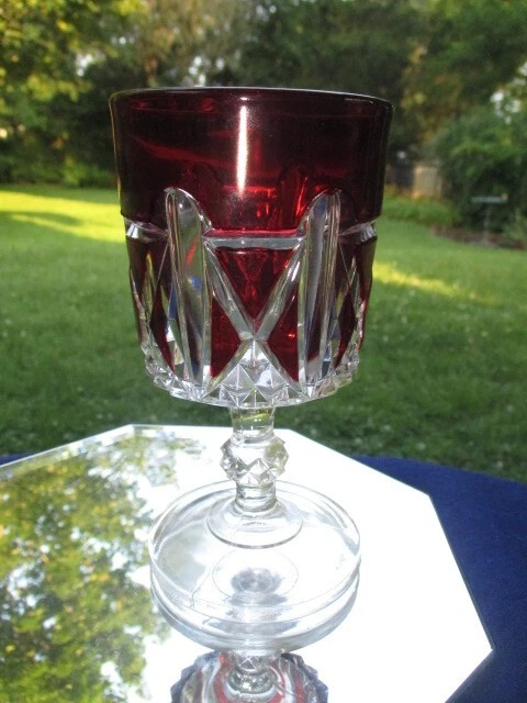 EAPG US GLASS Goblet Water Red Wine Ruby Stained Triple Triangle £45.76 ...