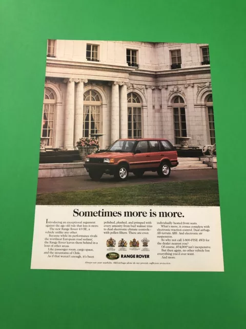 1995 1996 Range Rover Original Vintage Print Ad Advertisement