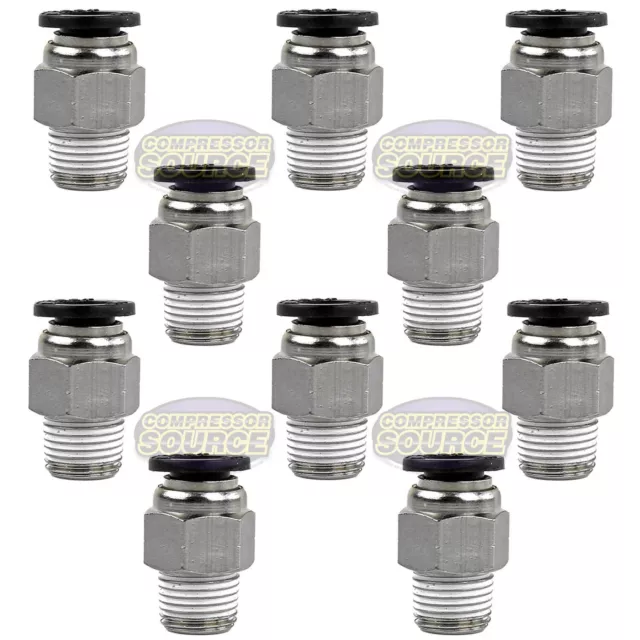 10Pc 1/8" Male NPT x 1/4 OD Tube Female Push In To Lock Connect Fitting Straight