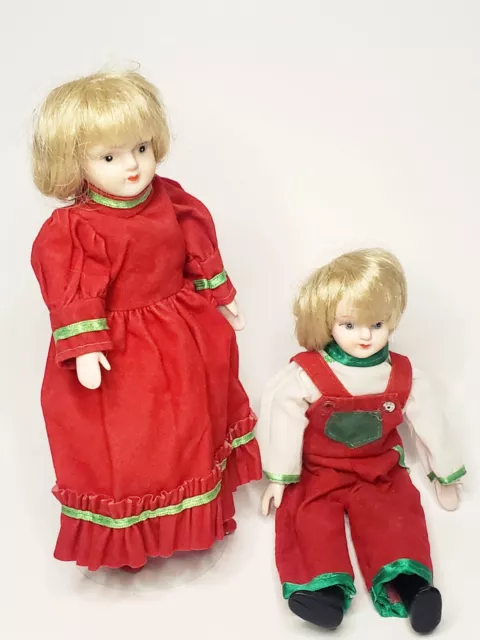 Set Of 2 Vtg Dolls, Porcelain Faces, Hands & Feet/Christmas/Holiday-8.5"