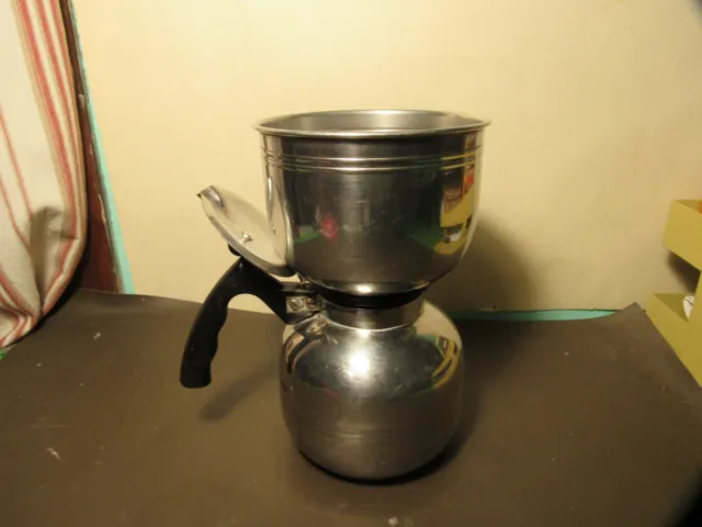 Vintage Flavor Seal Cory Stainless 8 Cup Coffee Pot /Filter Bakelite Handle
