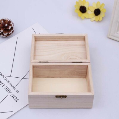 Semplice Scatola in Legno Massello con Apertura A Strappo Scatola in Paulonia Piccola Scatola Portaoggetti Scatola Rettangolare in Legno con Confezione Regalo 