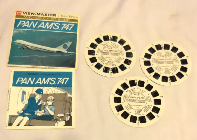 3 Reels Viewmaster Pan Am's  airlines 747 World of Science B 747 booklet VTG