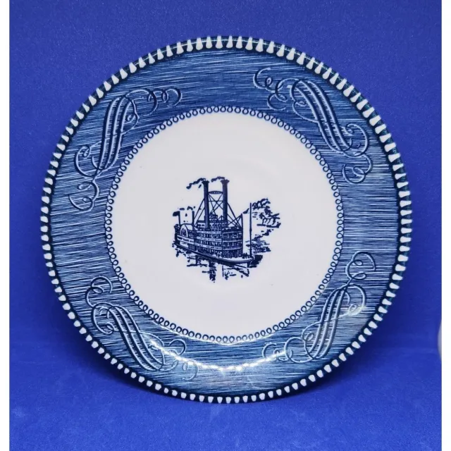 Currier and Ives Blue and White Steamboat Plate