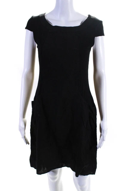 Luna Luz Womens Linen Scoop Neck Shift Dress Black Size XS