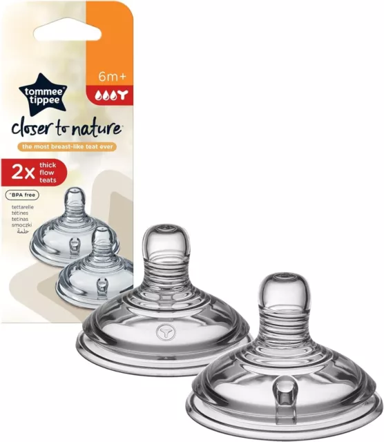 Tommee Tippee Closer to Nature Baby Bottle Teats Thick-Feed 2-Pack New 6 Months+