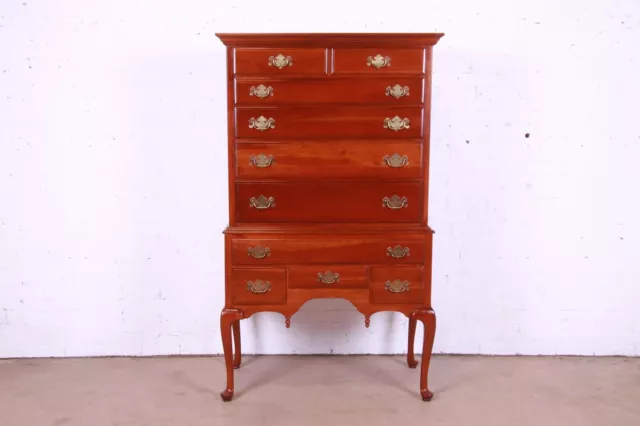 Ethan Allen Early American Queen Anne Solid Cherry Wood Highboy Dresser