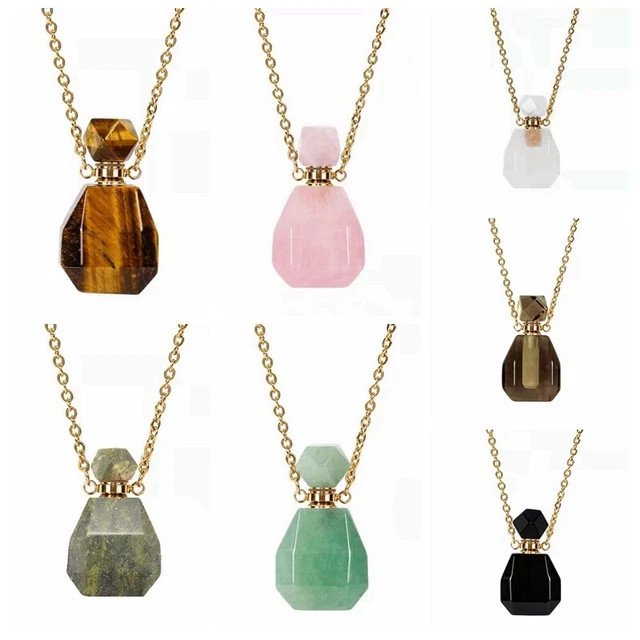 Natural Quartz Crystal Perfume Bottle Pendant Chakra Healing Stone Necklace Gift