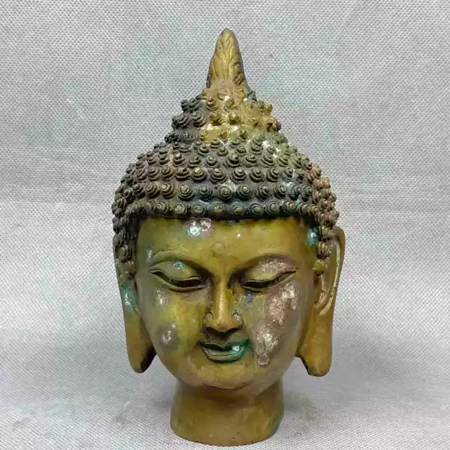 Vintage Chinese Pure Copper Brass Handmade Exquisite Buddha Head Statue 91265