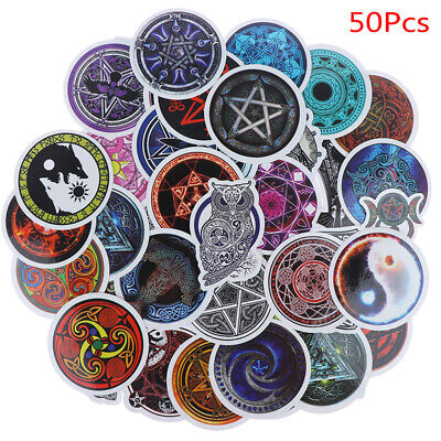 50 pegatinas de amuleto símbolos mágicos de tatuaje para equipaje de motocicleta patinador H`YB