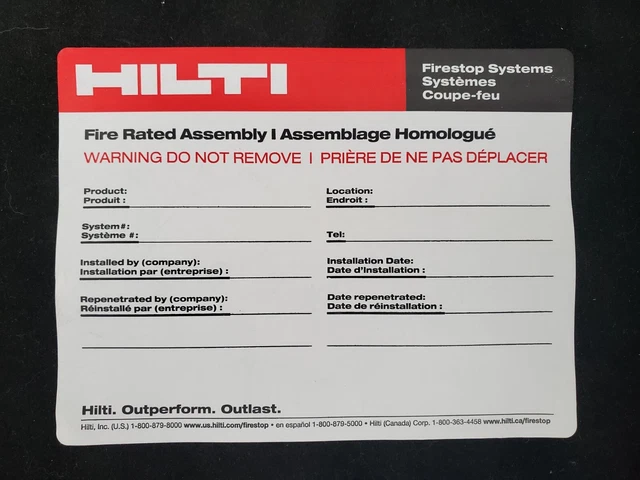 Hilti 40pc Firestop System Adhesive Labels #339611