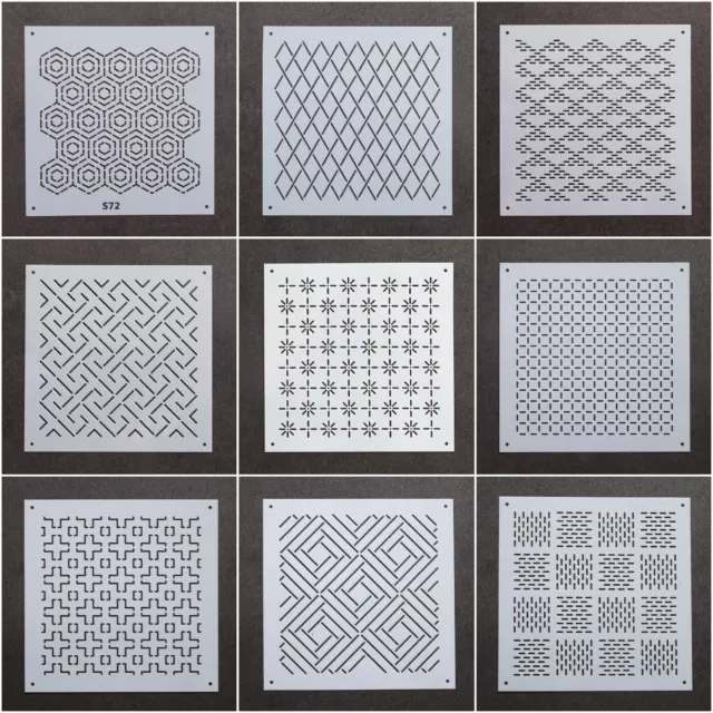 Sashiko Embroidery Template Quilt Pattern Stencils 4 x 4in Square Collection I