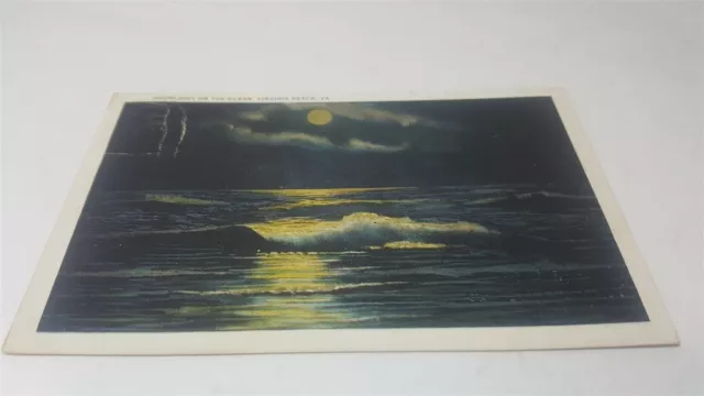 Postal vintage de 1930 Moonlight on the Ocean Virginia Beach Va. P7