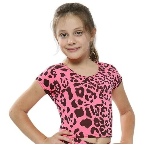 Bambini Top Bambina Leopardato Neon Rosa Moda Trendy T Shirt Top Corto 5-13 Anni