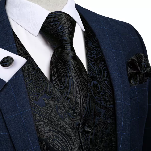 Mens Formal Wedding Waistcoat Paisley Floral Suit Vest Slim Tuxedo Silk Tie Set