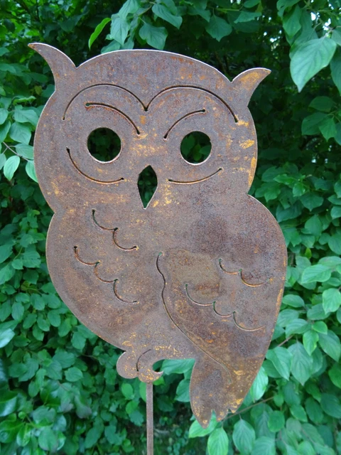 2 Garten-Stecker Eule & Specht – Schmiedeeisen, Rost-Optik, Für Bäume & Zäune