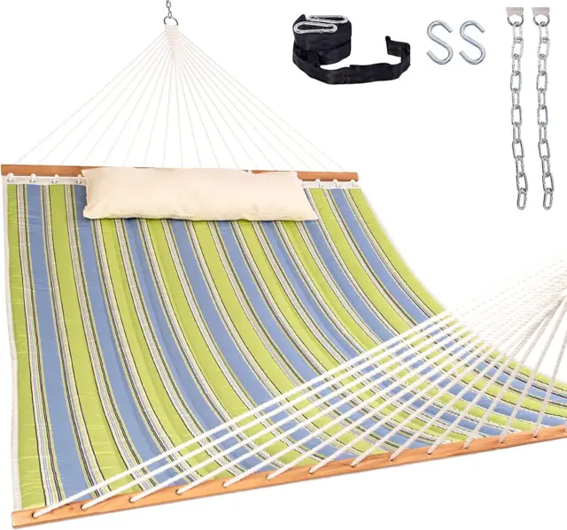 Harbourside Quilted Fabric Hammock,Double Hammock with Spreader Blue & Green
