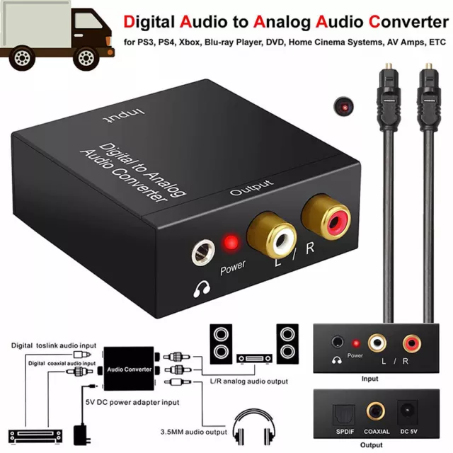 Digital to Analog Audio Converter Optical Fiber Coaxial Signal to Analog -DC