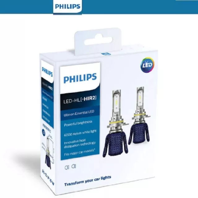 Genuine Philips LED HIR2 Ultinon Essential Headlight 6000K 12v 16W Hi/Low Pair