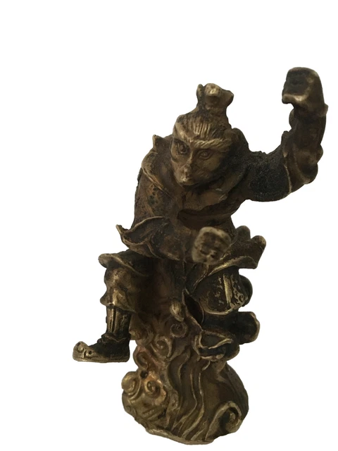 Antique ~ Chinese Solid Bronze Carving ~ SUN WUKONG ~ Rare ~ 4.5” 2
