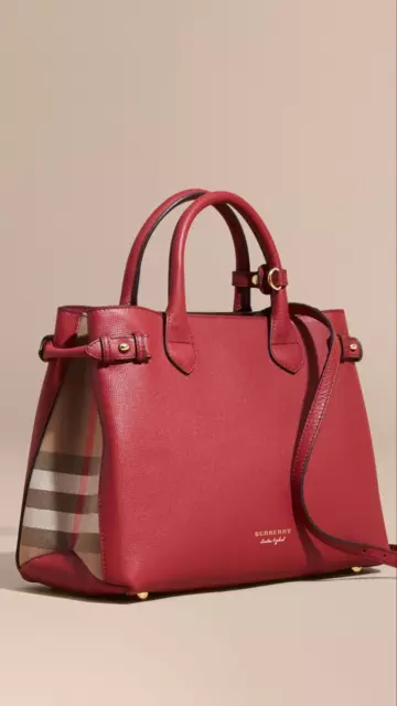 $2750 Auth BNWT BURBERRY House Check Leather Banner Women Crossbody/Tote/Bag Red