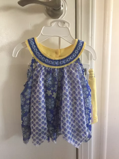 Little Lass Baby Girls Yellow & Blue Sleeveless Top & Shorts Outfit 2pc Set 12m
