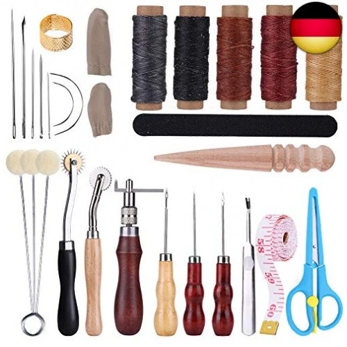 Bamru Leder Nähen Werkzeug Set, Leder DIY Werkzeuge für Anfänger, Leder Nähen Se
