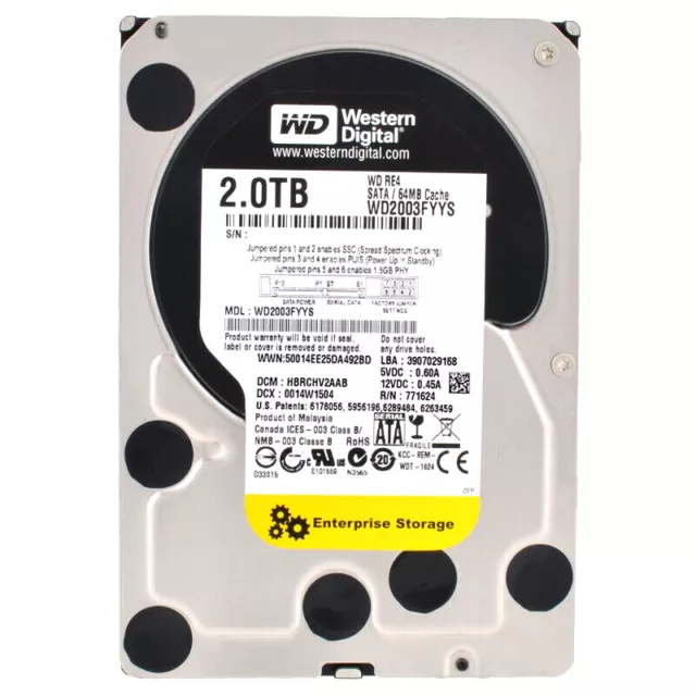 Western Digital 2TB WD2003FYYS SATA II 64MB 7200U/Min Noir 3,5 '' Pouces