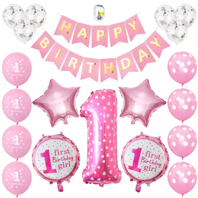 1st Birthday Party Decorations Set First Baby girls Banner Balloons with Number