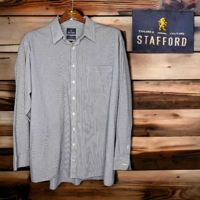 Stafford Dress Shirt Mens 18.5 36-37 Gray Check Long Sleeve Button Down