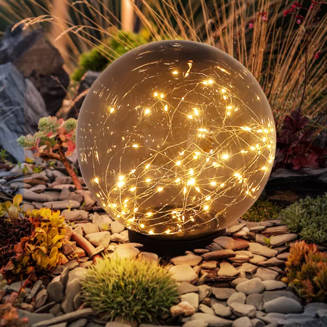 Lampe Extérieure Solaire Boule LED Jardin Fumée Guirlande Lumineuse Déco Pointe