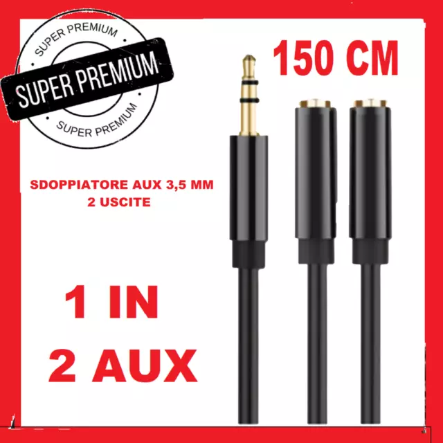 CAVO 2 IN 1 AUDIO SPLITTER SDOPPIATORE JACK 3,5 mm Aux Prolunga Maschio Femmina