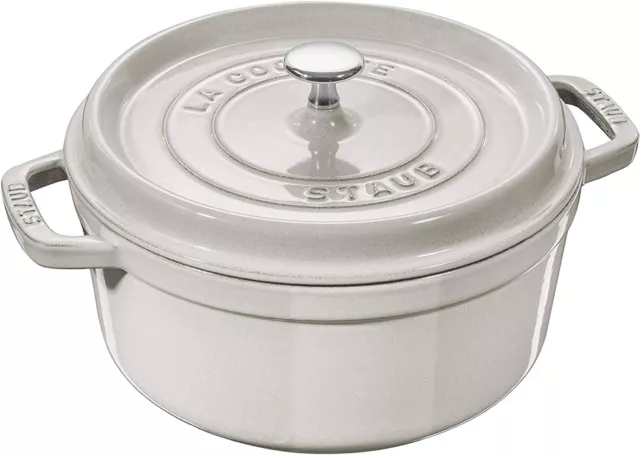 Staub Asador Cocotte Hierro Fundido Blanco Trufa 24cm Redondo Cazuela Olla