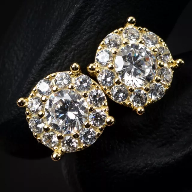 1.50 Ct Round Cut Simulated Diamond Men's Stud Earrings 14K Yellow Gold Plated