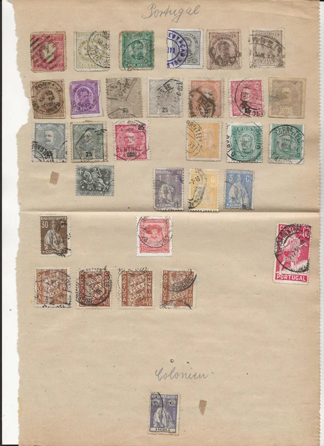 Portugal - Briefmarken-Konvolut auf alten Blättern, dabei auch Europa-Marken