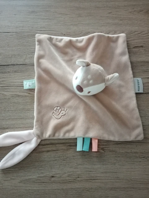 Doudou Plat Biche Beige Marron Rose Escargot Attache Tétine NATTOU etat neuf