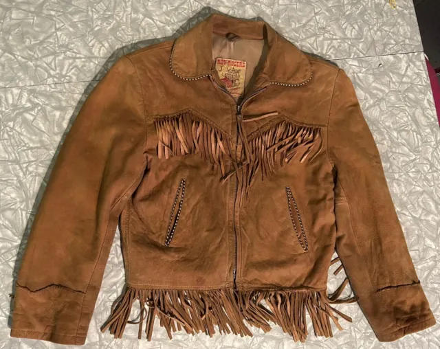 Nice Vintage Roy Rogers Boys Fringed Buckskin Suede Leather Jacket Coat