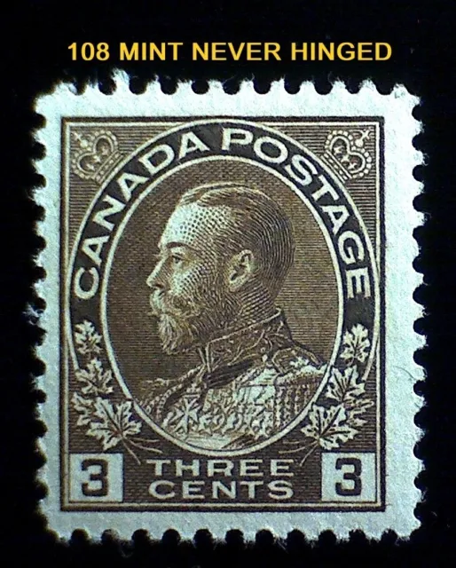 Canada Sc #108 MINT NH King Geo V ADMIRAL Issue 3c Brown Wet Printing