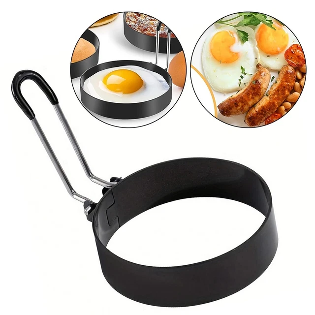 2 Anneaux à Omelette Antiadhésifs + 1 Pinceau Silicone - En Fer, Poignée Pliable - Pour œufs, Crêpes, Biscuits - 2